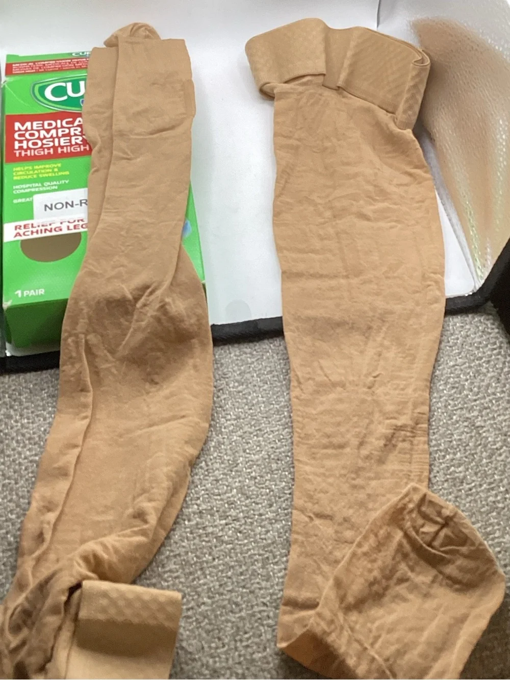 Cured Medical Compression Thigh High Hosiery - Beige 15-20 mmHg sz C